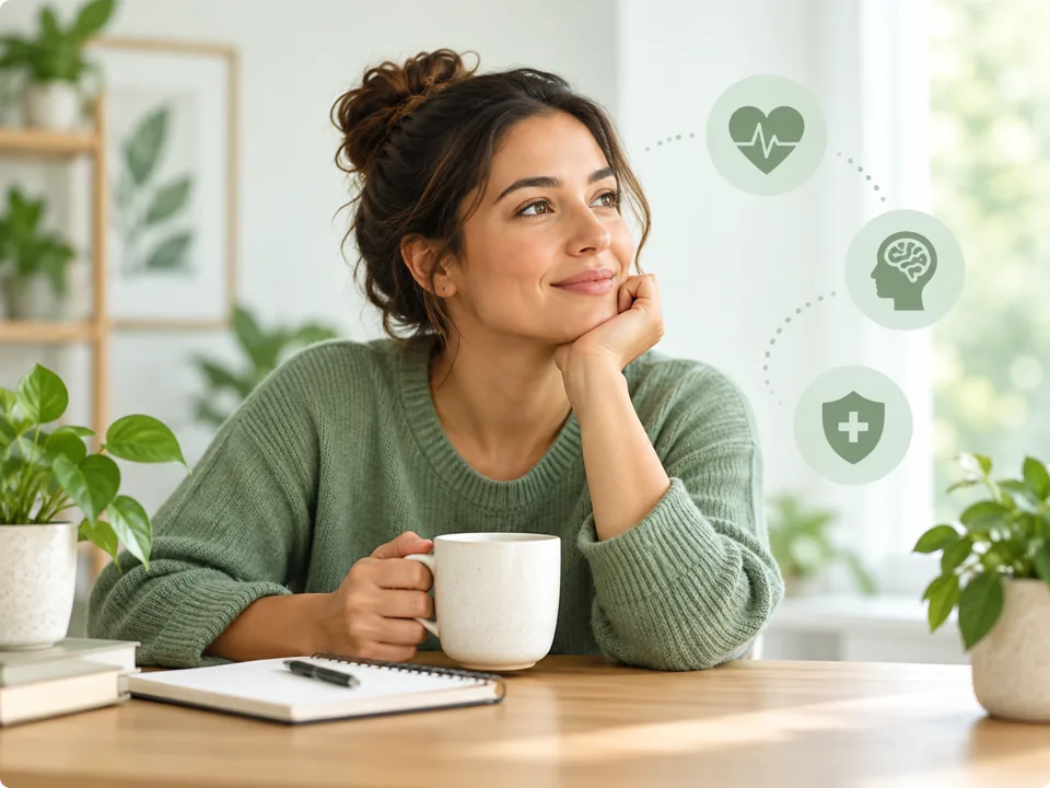 A person taking a quiet break with a warm drink by a window